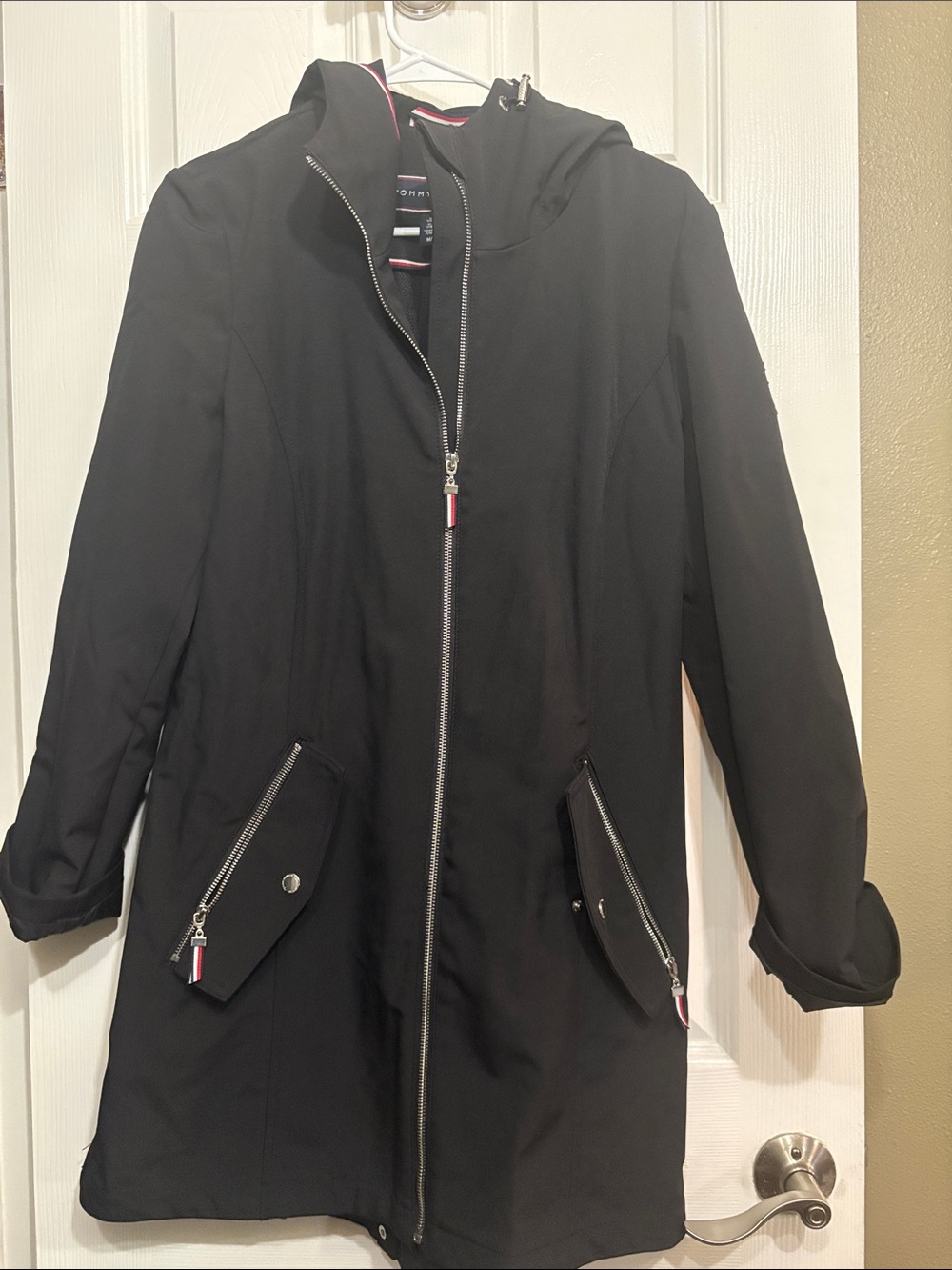 Tommy Hilfiger Black Hooded Zip-Up Jacket with Logo Trim